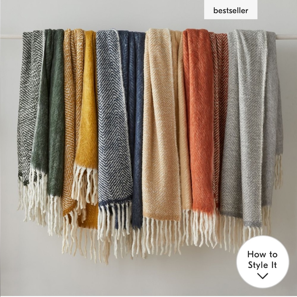 WEST ELM Yellow Brushed Herringbone Throw